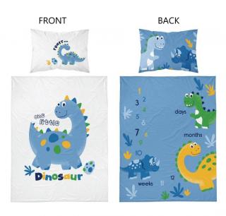 DETEXPOL Bambusové povlečení do postýlky Dino modrá  Bavlna, Bambus, 100/135, 40/60 cm