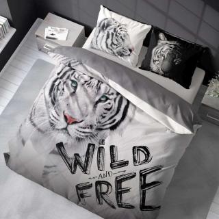 DETEXPOL Francouzské povlečení Bílý Tygr Wild Free  Bavlna, 220/200, 2x70/80 cm