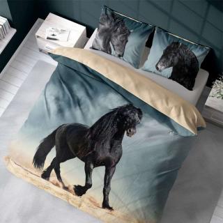 DETEXPOL Francouzské povlečení Black Horse  Bavlna, 220/200, 2x70/80 cm