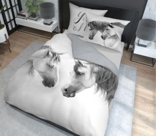 DETEXPOL Francouzské povlečení Koně white bavlna, 220/200, 2x70/80 cm