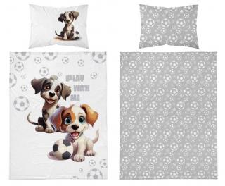 DETEXPOL Povlečení do postýlky Štěňata šedá 100% bavlna 100/135, 40/60 cm