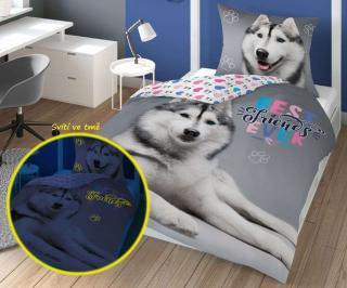 DETEXPOL Povlečení Husky svítící bavlna 140/200, 70/80 cm