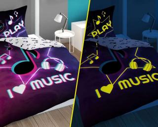 DETEXPOL Povlečení I love Music svítící 100% Bavlna 140/200, 70/80 cm