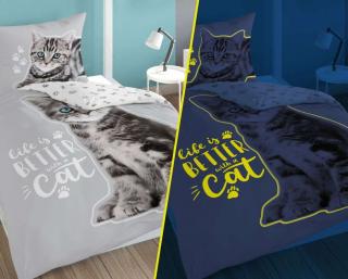 DETEXPOL Povlečení Koťátko grey svítící 100% Bavlna 140/200, 70/80 cm