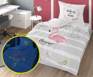 DETEXPOL Povlečení Plameňák svítící 100% Bavlna 140/200, 70/80 cm