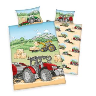 HERDING FLANEL BIO Povlečení do postýlky Traktor  Bio Bavlna Flanel, 100/135, 40/60 cm