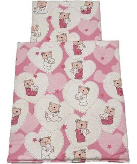 SDS Peřinky do postýlky pro panenky Medvídek srdíčka růžová Bavlna, výplň: Polyester, 1x 38x44 cm / 28x20 cm
