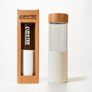 Water Revolution Skleněná láhev v silikonovém obalu bílá 660 ml