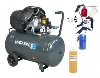 AKČNÍ SET SETMB-K108, Olejový kompresor 100l, 230V s odlučovačem a příslušenstvím | 3500W | Matabro