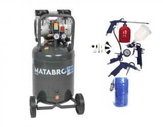 AKČNÍ SET SETMB-K207, Bezolejový vertikální kompresor 50l, 230V, 2 písty, s příslušenstvím | 2000W | 10 BAR | Matabro