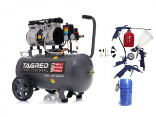 AKČNÍ SET SETTA3384M, Bezolejový kompresor s odlučovačem 50l, 230V, 2 písty, 2000W | 10 BAR + příslušenství