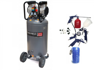 AKČNÍ SET SETTA3397M, Bezolejový vertikální kompresor s odlučovačem 100l, 230V, 2 písty, 3000W | 10 BAR + příslušenství