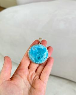 Přívěšek larimar medailon 4cm Dom.rep. 33g