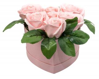 Dárkový box ve tvaru srdce z mýdlových květů - 7 světle růžových růží