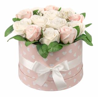 Dárkový box z mýdlových květů - 13 bílo-růžových růží