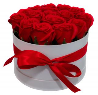 Dárkový box z mýdlových květů - 16 červených růží