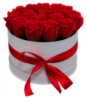Dárkový box z mýdlových květů - 21 červených růží