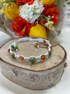 Drhaný náramek bílý - Imperial Green Jasper a Karneol Achát 6 mm