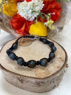 Drhaný náramek černý - Jaspis Cloisonne Blue 8 mm
