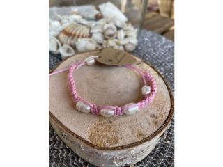 Drhaný náramek růžový s přírodními perlami