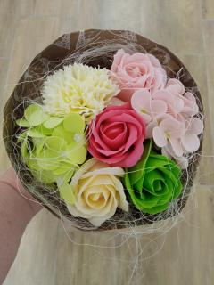 Mýdlová kytice mix 7 květů - 1ks Barva: Růžová