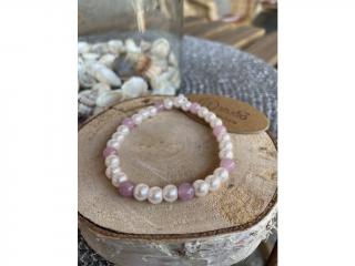 Náramek Jadeit Light Purple + Skleněné korálky perleťové 6 mm