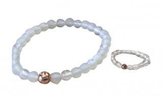 Náramek Opalit a Láva růžová 6 mm + Prstýnek Křišťál a Hematit rosegold 3 mm