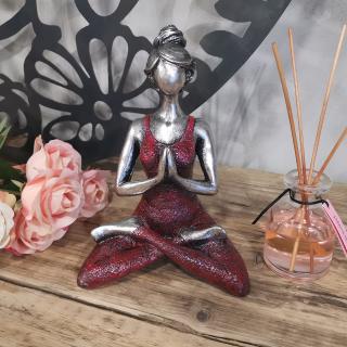 Yoga Lady Figurka - Stříbrná & Bordová 24cm
