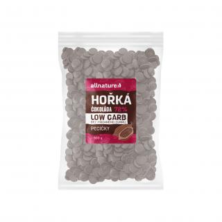 Allnature LOW CARB Čokoláda hořká 72% pecičky, 500 g