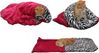 Marysa pelíšek 3v1 pro kočky, fuchsiový/zebra, velikost XL