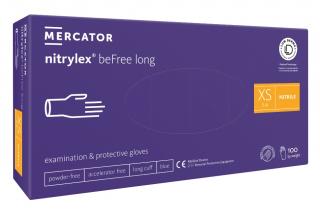 Nitrilové rukavice Mercator NITRYLEX beFree LONG, nepudr., modré,100ks Velikost: XS