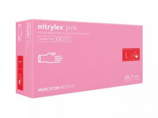 Nitrilové rukavice Mercator NITRYLEX růžové, nepudr., 100 ks Velikost: L