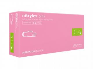 Nitrilové rukavice Mercator NITRYLEX růžové, nepudr., 100 ks Velikost: S