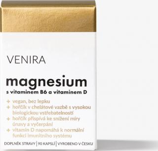 VENIRA magnesium s vitaminem B6 a vitaminem D, 90 kapslí