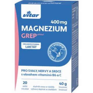Vitar Magnézium 400 mg + B6 + C, 20 sáčků Příchutě: Grep