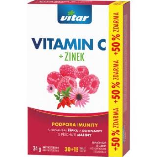 Vitar Vitamin C + zinek + echinacea a šípek - malina, 30 + 15 tablet
