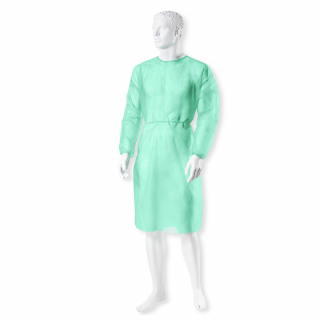 Zdravotnický plášť s elastickými manžetami, 20g, zelená, 10ks Velikost: L