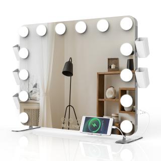 MMIRO, Make-up zrcadlo s LED osvětlením a kosmetickým zrcátkem L618A 66 x 48 cm | stříbrná