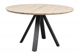 Rowico Home, Kulatý jídelní stůl z masivního dubu CARRADALE Whitewash/black, 130x130 cm | přírodní, černá