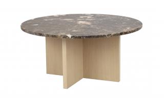Rowico Home, Mramorový kulatý konferenční stolek BROOKSVILLE 90 cm | Hnědý/Světle hnědý