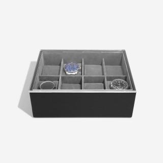 Stackers, Pánská šperkovnice na hodinky Black Pebble 8 Piece Watch Box & Acrylic Lid | černá