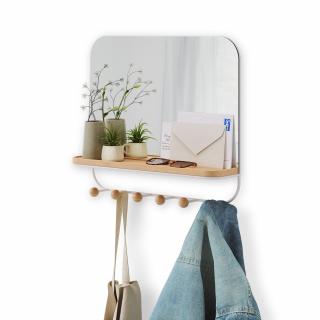 Umbra, Nástěnné zrcadlo s dřevěnými háčky Estique Mirror | přírodní