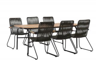 Venture Home, Zahradní sestava stolku a jídelních židlí HOLMBECK - BOIS | černá, přírodní