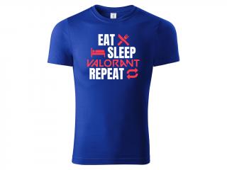 Tričko Eat Sleep Valorant Repeat - modré Velikost trička: M
