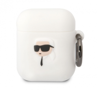 Karl Lagerfeld 3D Logo NFT Karl Head Silikonové Pouzdro pro Airpods 1/2 White