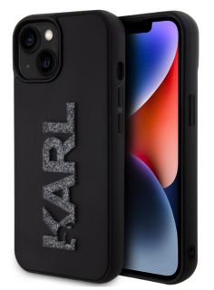 Karl Lagerfeld 3D Rubber Glitter Logo Karl Zadní Kryt pro iPhone 15 Black