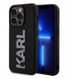 Karl Lagerfeld 3D Rubber Glitter Logo Karl Zadní Kryt pro iPhone 15 Pro Max Black