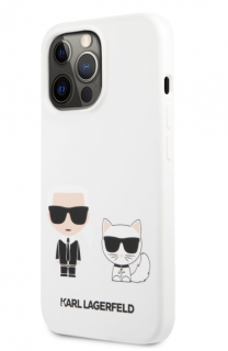 Karl Lagerfeld and Choupette Liquid Silicone Zadní Kryt pro iPhone 13 Pro White