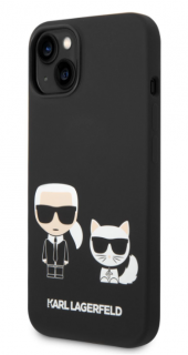 Karl Lagerfeld and Choupette Liquid Silicone Zadní Kryt pro iPhone 14 Plus Black