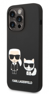 Karl Lagerfeld and Choupette Liquid Silicone Zadní Kryt pro iPhone 14 Pro Black